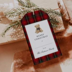 Red Plaid Teddy Bear Christmas Gift Tags