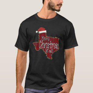Red Plaid Texas State Map Santa Hat Merry Christma T-Shirt