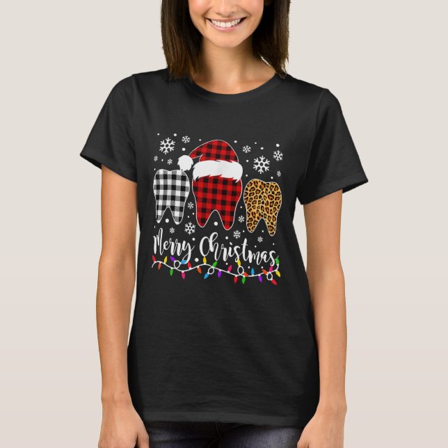 Red Plaid Tooths Merry Christmas T-Shirt (Front)