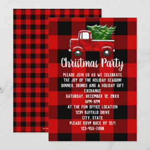 Red Plaid Truck Rustic Country Christmas Party Invitation