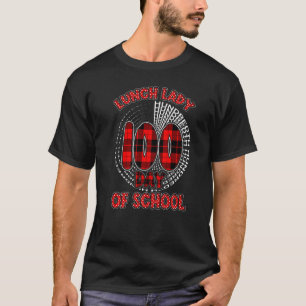 Red Plaid Typography 100th day of School Lunch Lad T-Shirt