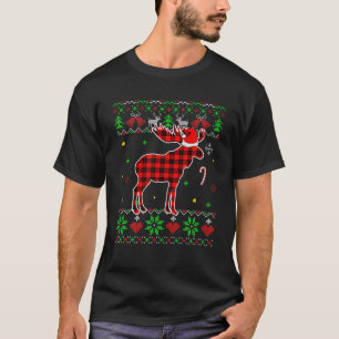 Red Plaid Ugly Sweater Christmas Animals Moose Lov