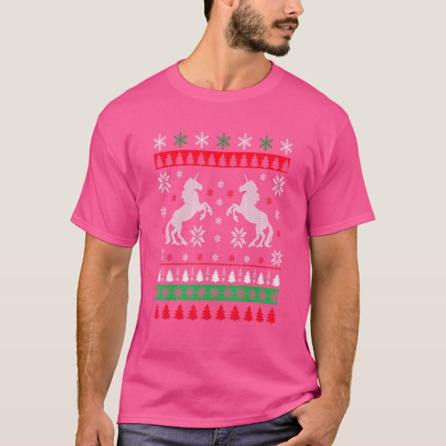 Red Plaid Ugly Sweater Christmas Animals Unicorn L (Front)