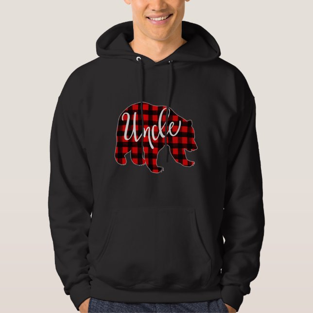 Red Plaid Uncle Bear Matching Family Christmas Eve Hoodie (Front)