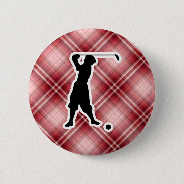 Red Plaid Vintage Golfer 6 Cm Round Badge (Front)