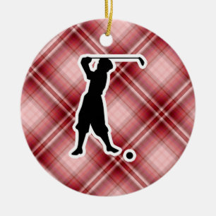 Red Plaid Vintage Golfer Ceramic Tree Decoration