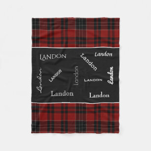 Red Plaid w/Name Personalisation Fleece Blanket