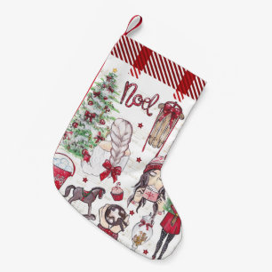 Red Plaid Watercolor Christmas elements Small Christmas Stocking