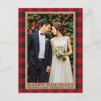 Red Plaid Wedding Photo Happy Holidays Kraft