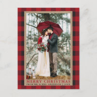 Red Plaid Wedding Photo Merry Christmas Kraft