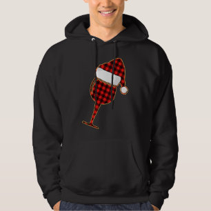 Red plaid Wine cup and Christmas Santa Hat Hoodie