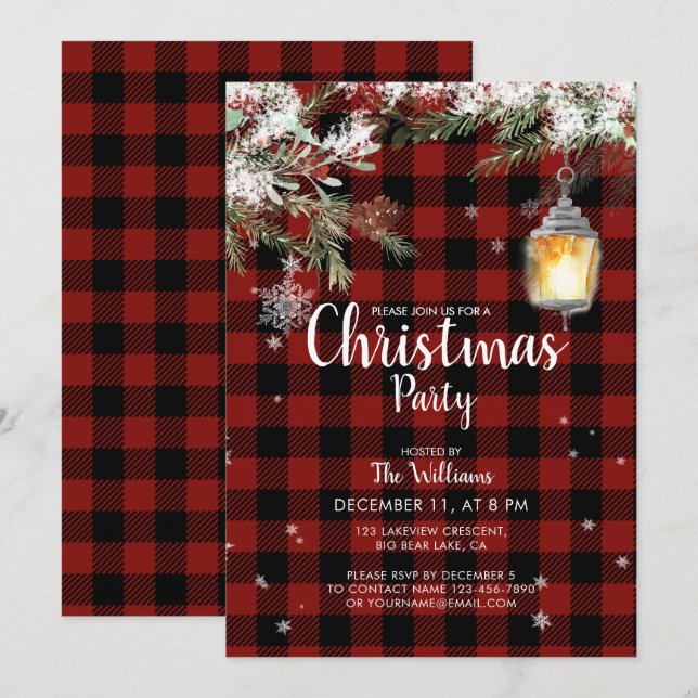 Red Plaid Winter Family Christmas Party Invitation (Front/Back)