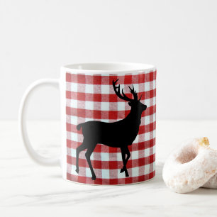 Red plaid with black deer coffee mug