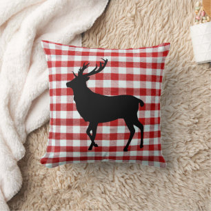 Red plaid with black deer cushion