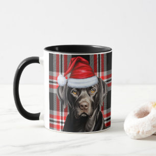 Red Plaid with Black Labrador Retrieiver Christmas Mug