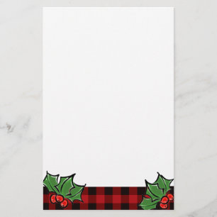 Red Plaid with Holly Sprigs Stationery