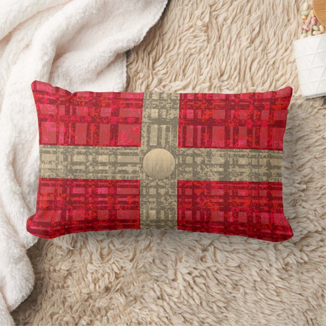Red Plaid with Ribbon and Button Lumbar Cushion (Blanket)