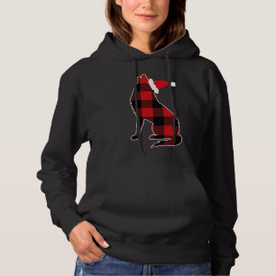 Red Plaid Wolf Santa Hat Christmas Pajama Wolf Lov Hoodie