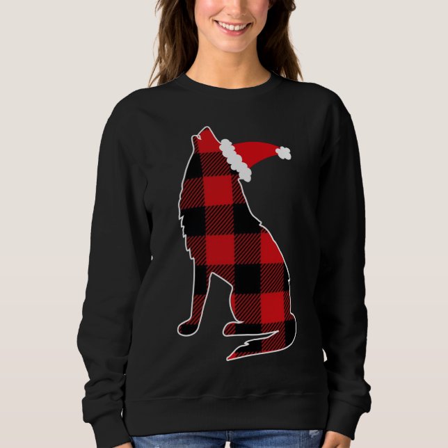 Red Plaid Wolf Santa Hat Christmas Pajama Wolf Lov Sweatshirt (Front)