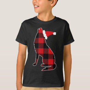Red Plaid Wolf Santa Hat Christmas Pajama Wolf Lov T-Shirt