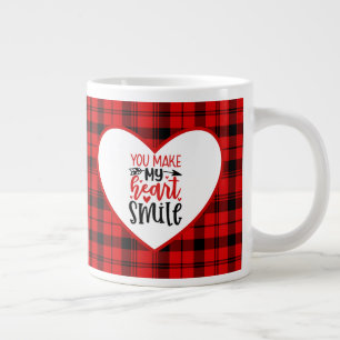 Red Plaid You Make My Heart Smile Large Coffee Mug
