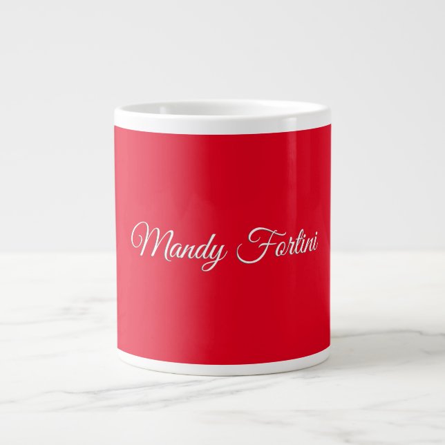 Red Plain Elegant Minimalist Calligraphy Large Coffee Mug (Front)