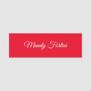 Red Plain Elegant Minimalist Calligraphy Name Tag