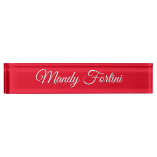 Red Plain Elegant Minimalist Calligraphy Nameplate
