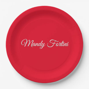 Red Plain Elegant Minimalist Calligraphy Paper Plate