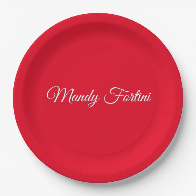 Red Plain Elegant Minimalist Calligraphy Paper Plate (Front)