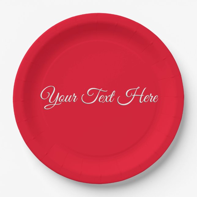 Red Plain Elegant Minimalist Calligraphy Paper Plate (Front)