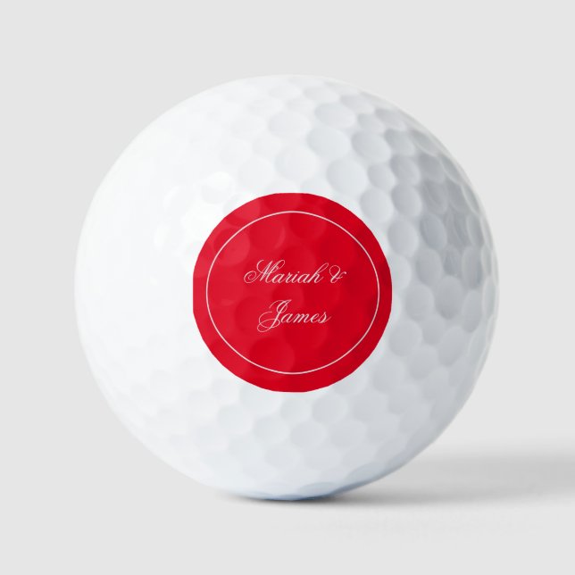Red Plain Elegant Minimalist Names Calligraphy Golf Balls (Front)