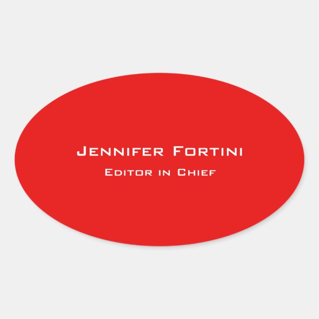 Red Plain Elegant Modern Minimalist Oval Sticker (Front)