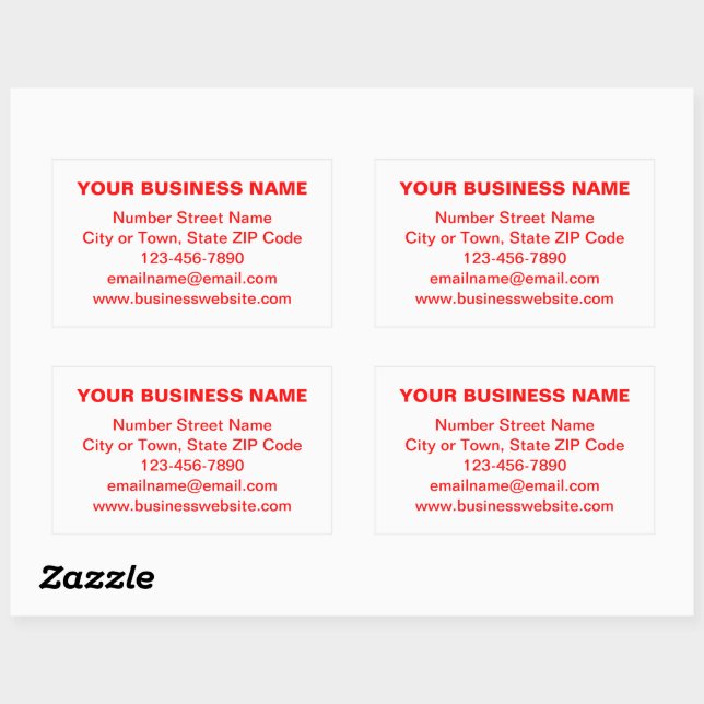 Red Plain Texts Business Brand on White Rectangular Sticker (Sheet)