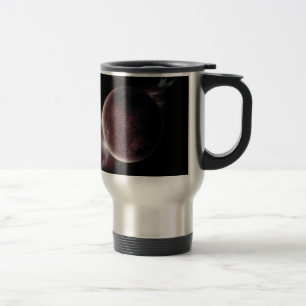 red planet in the universe with aura and stars travel mug