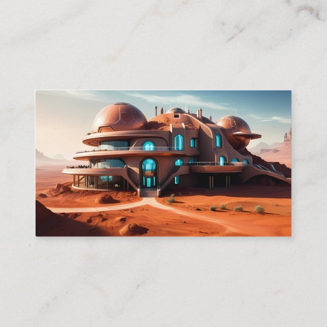 Red Planet Mansion – AI Futuristic Desert Villa Business Card (Back)