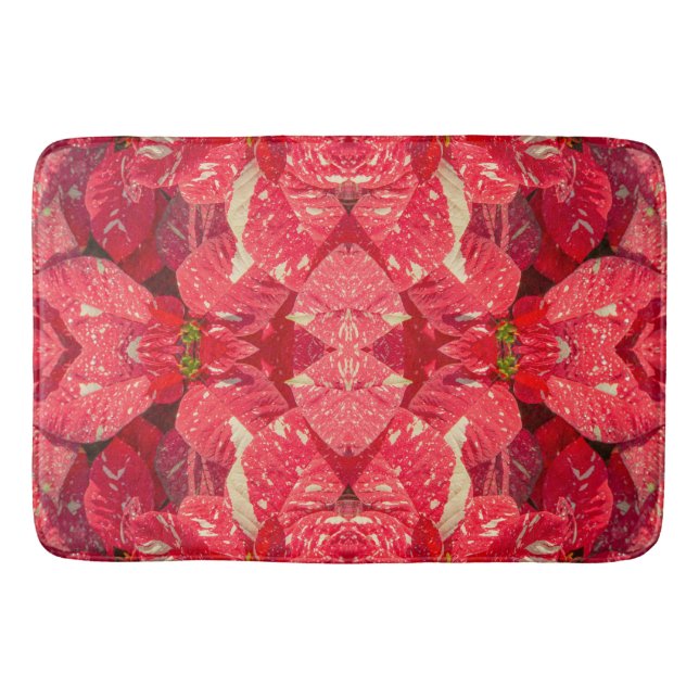 Red plant Poinsettia Flower Bath Mat (Front)