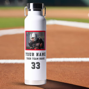 Red Player Name Number Team Photo Water Bottle