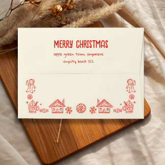 Red Playful Hand Drawn Doodle Whimsical Christmas  Envelope