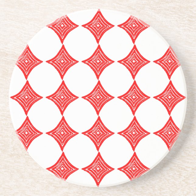 Red Playing Card Symbol Diamond Shape Lino Cut Coaster (Front)