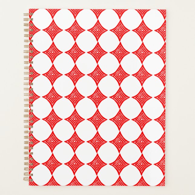 Red Playing Card Symbol Diamond Shape Lino Cut Planner (Front)