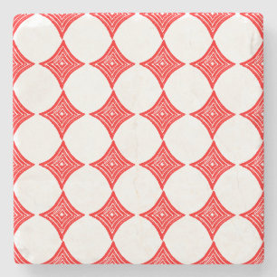 Red Playing Card Symbol Diamond Shape Lino Cut Stone Coaster