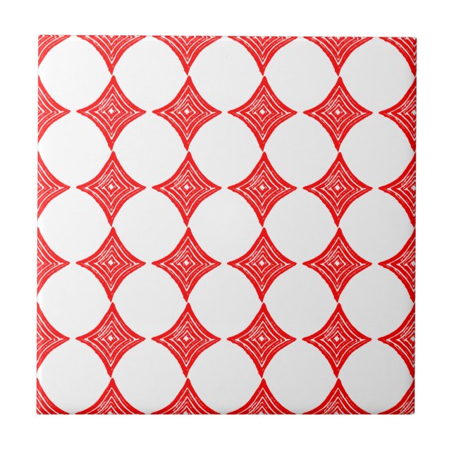 Red Playing Card Symbol Diamond Shape Lino Cut Tile (Front)
