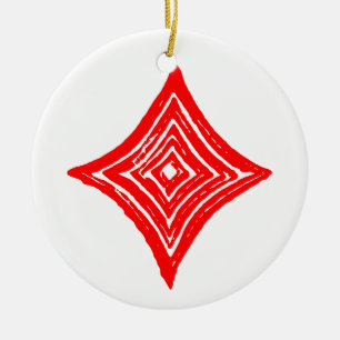 Red Playing Card Symbol Diamond Shape Linocut Ceramic Tree Decoration