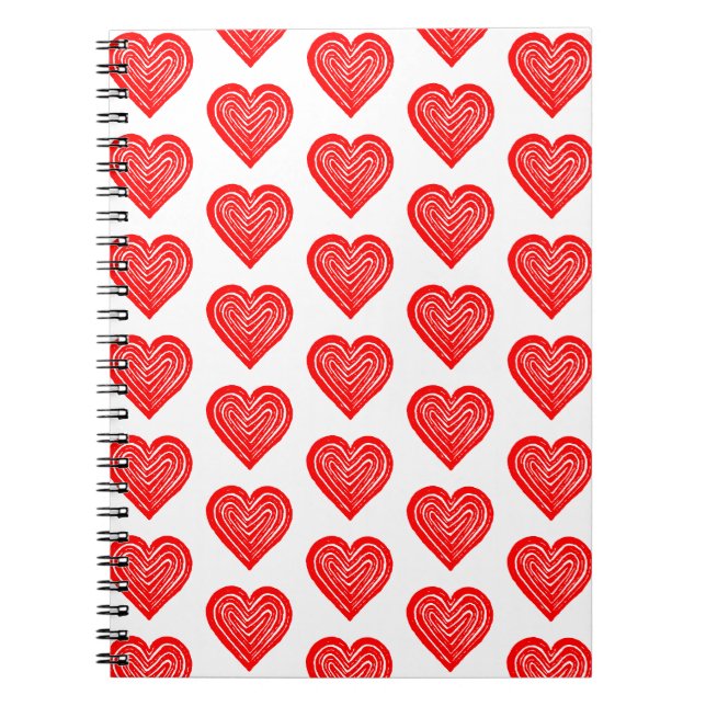 Red Playing Card Symbol Heart Shape Lino Cut Round Notebook (Front)