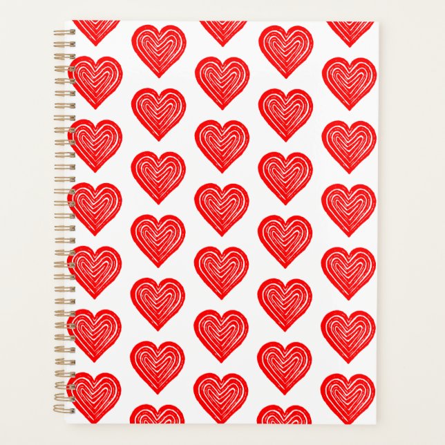Red Playing Card Symbol Heart Shape Lino Cut Round Planner (Front)