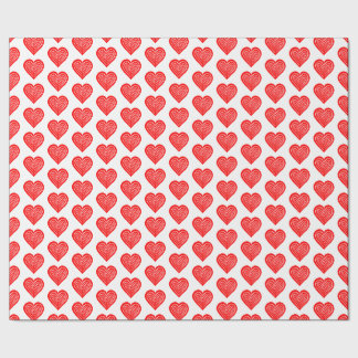 Red Playing Card Symbol Heart Shape Lino Cut Wrapping Paper