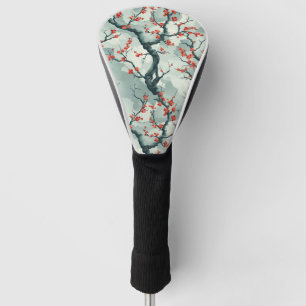 Red Plum Blossom Sage Green Ink Wash Pattern Golf Head Cover