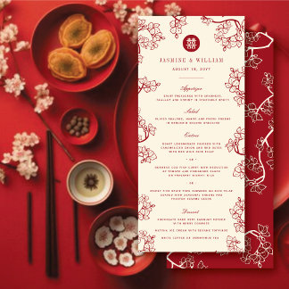 Red Plum Blossoms Double Happiness Chinese Wedding Menu