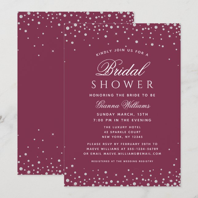Red Plum Diamonds Modern Luxury Bridal Shower Invitation (Front/Back)